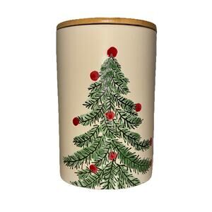 Eli And Ana Christmas Tree Canister Cookie Treat Jar Wood Lid Erma 7.5in NEW